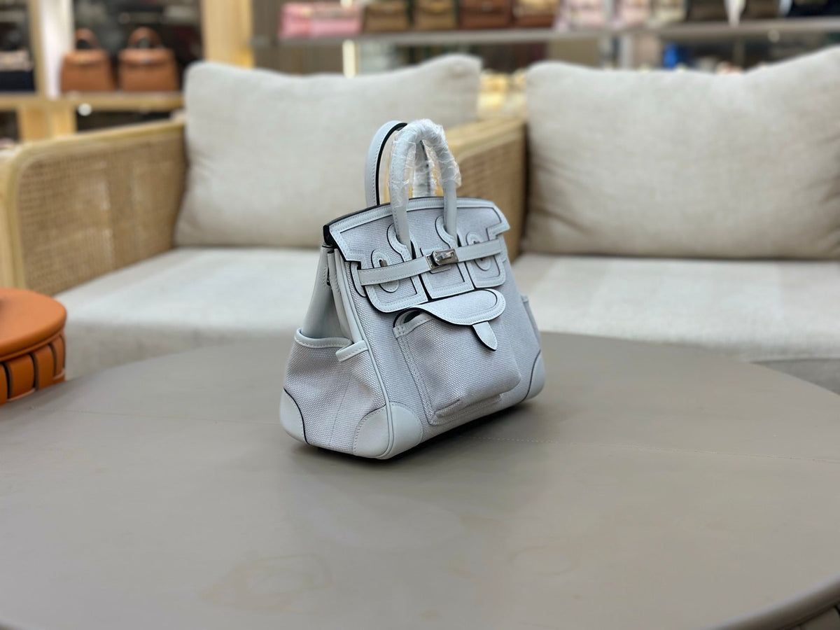 HM Birkin Cargo 25CM Handbag Light Gray Swift Canvas