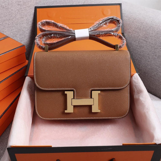 HM CONSTANCE BAGS 19 RUSSET EPSOM GOLD HARDWARE