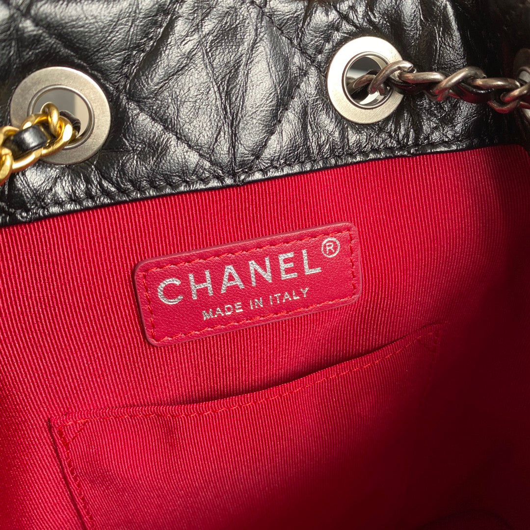 Chanel 2025 Aged Quilted Gabrielle Backpack 24cm Black Calfskin 534712