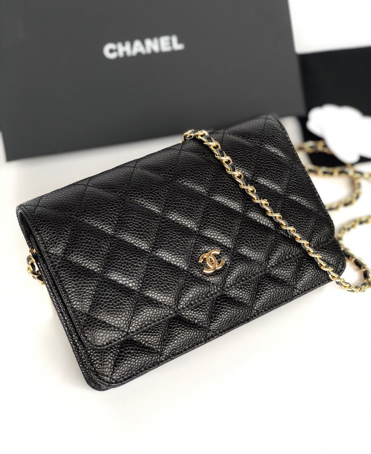 CC WOC Fortune Bag Black Quilted Caviar Leather 223299