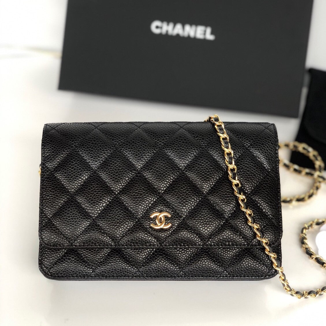 CC WOC Fortune Bag Black Quilted Caviar Leather 223299