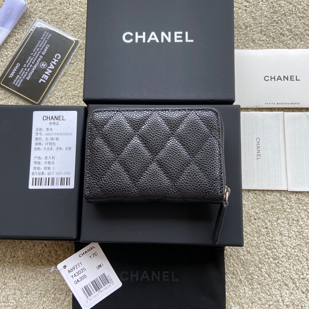 CC Classic Zipper Card Holder Black Caviar Sliver Steel 229630