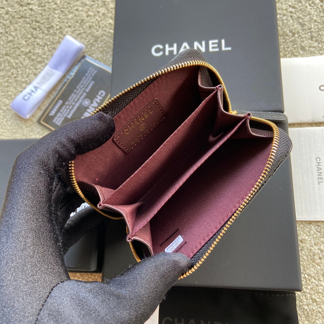 CC Classic Zipper Card Holder Black Caviar GHW 156535