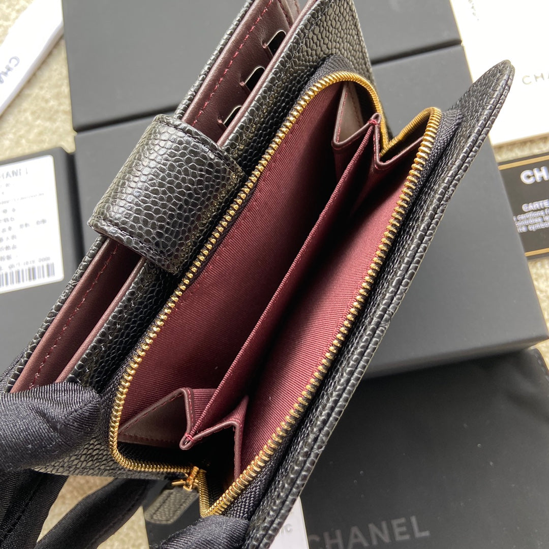 CC A48667 Zip Pocket Wallet Black Caviar GHW 229758