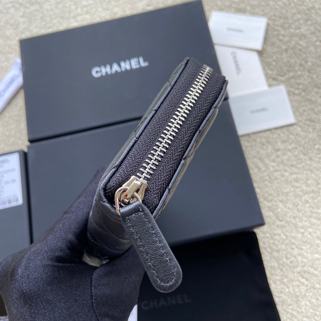 CC A50097 Classic Zipper Wallet Black Caviar GHW 229656