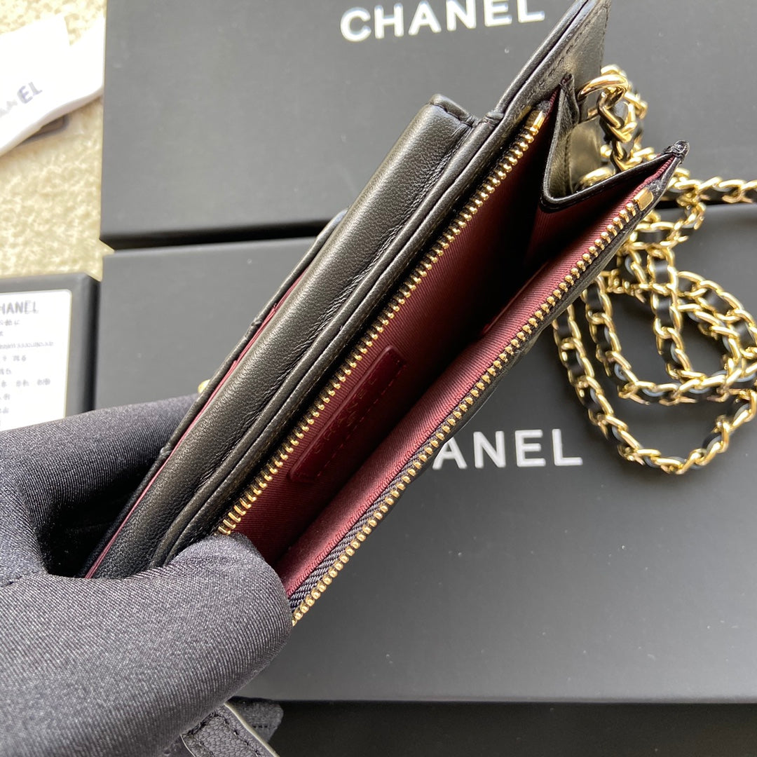 CC Compact Double Pouch Black Sheepskin GHW 229643