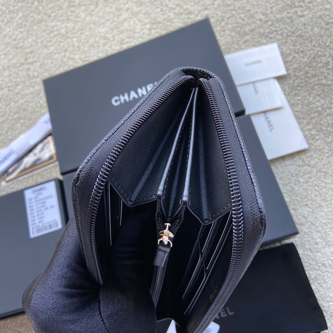 CC Gold Buckle Boy Zipper Coin Wallet Black Caviar 229739