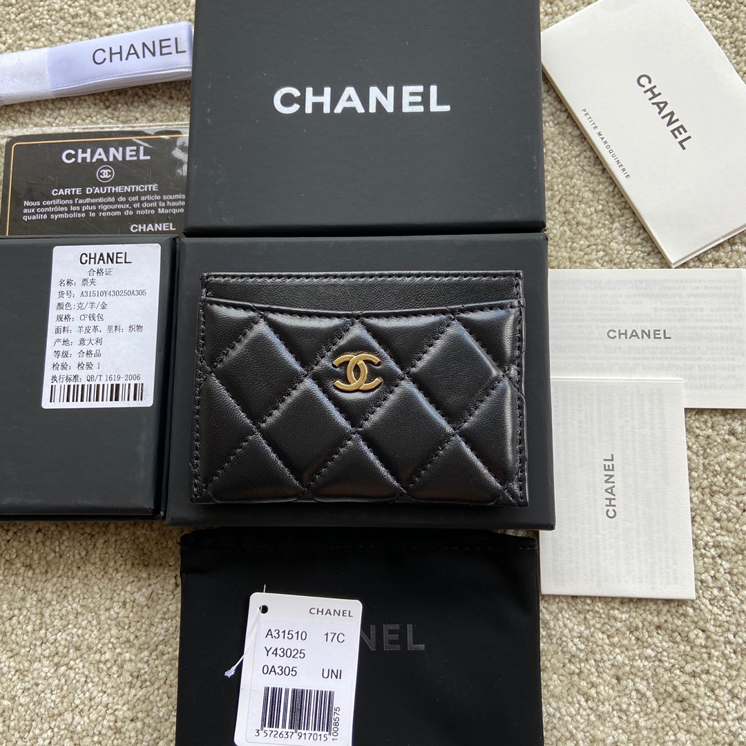 CC Classic Card Holder Black Sheepskin GHW 173996