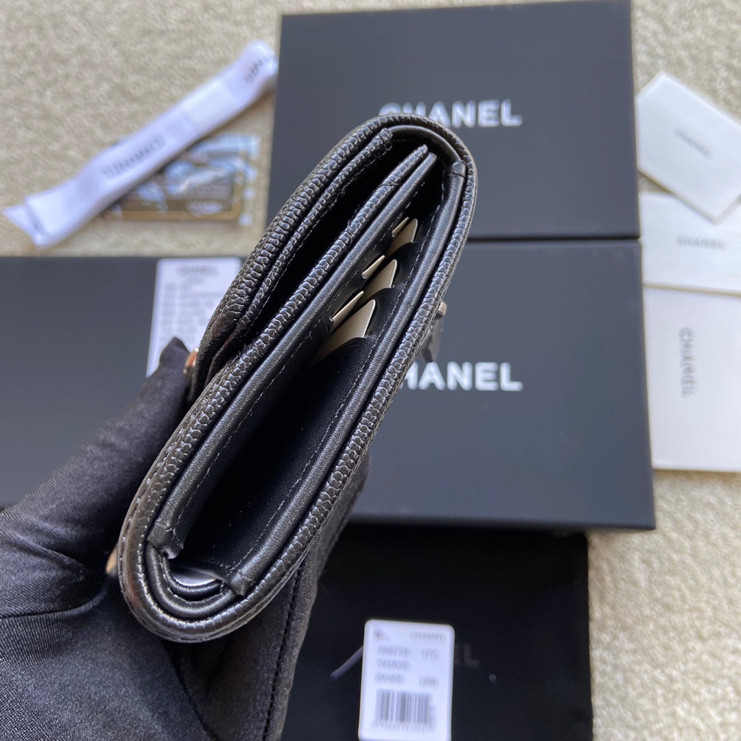 CC Boy Small Flap Wallet Black Caviar Sliver Steel 156528