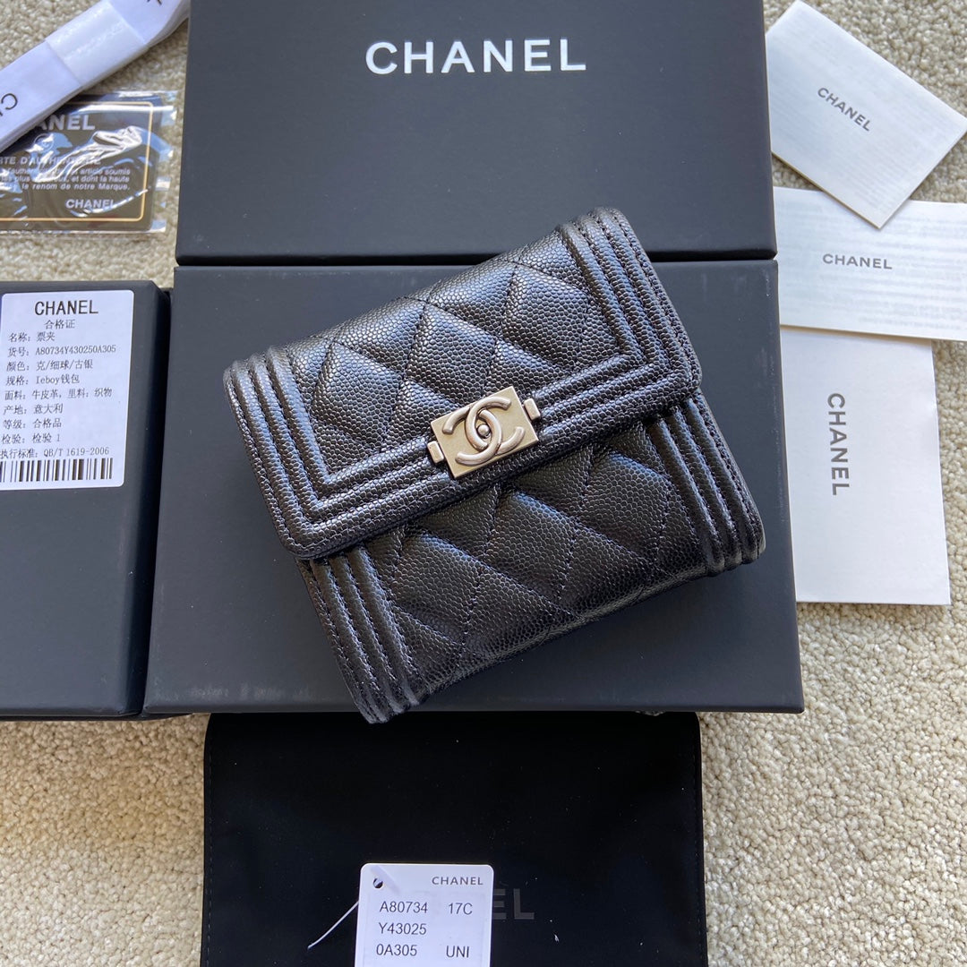CC Boy Small Flap Wallet Black Caviar Sliver Steel 156528