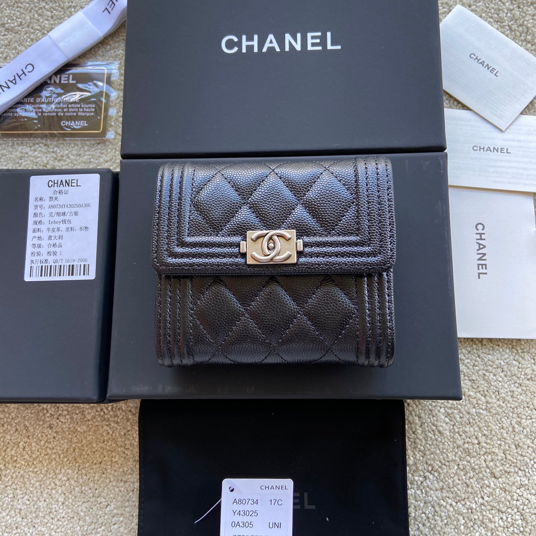 CC Boy Small Flap Wallet Black Caviar Sliver Steel 156528