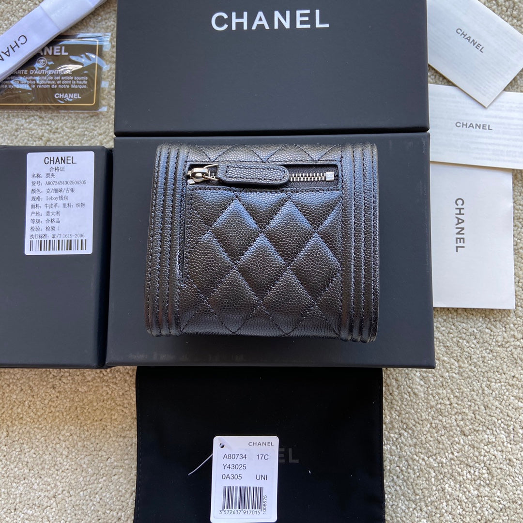 CC Boy Small Flap Wallet Black Caviar Sliver Steel 156528