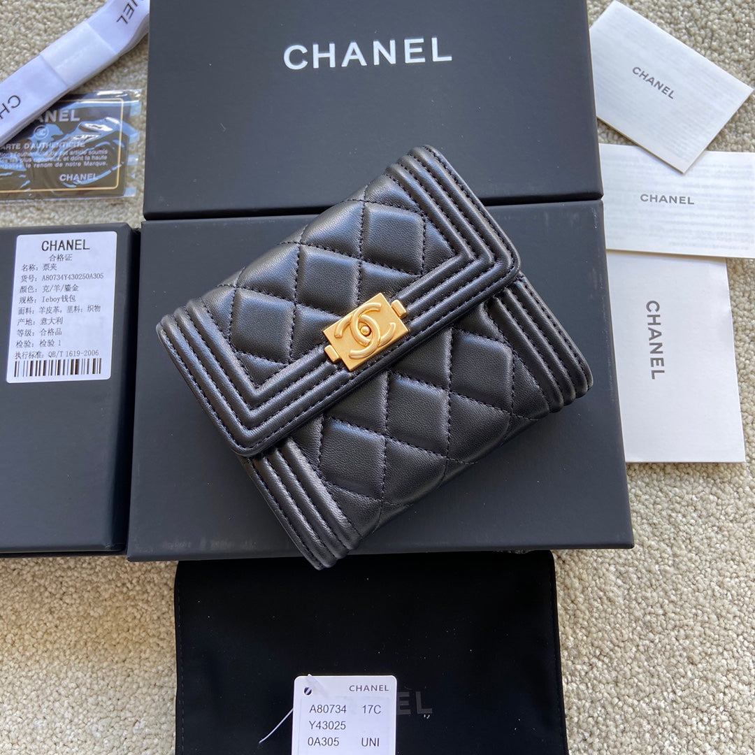 CC Boy Small Flap Wallet Black Sheepskin GHW 156518