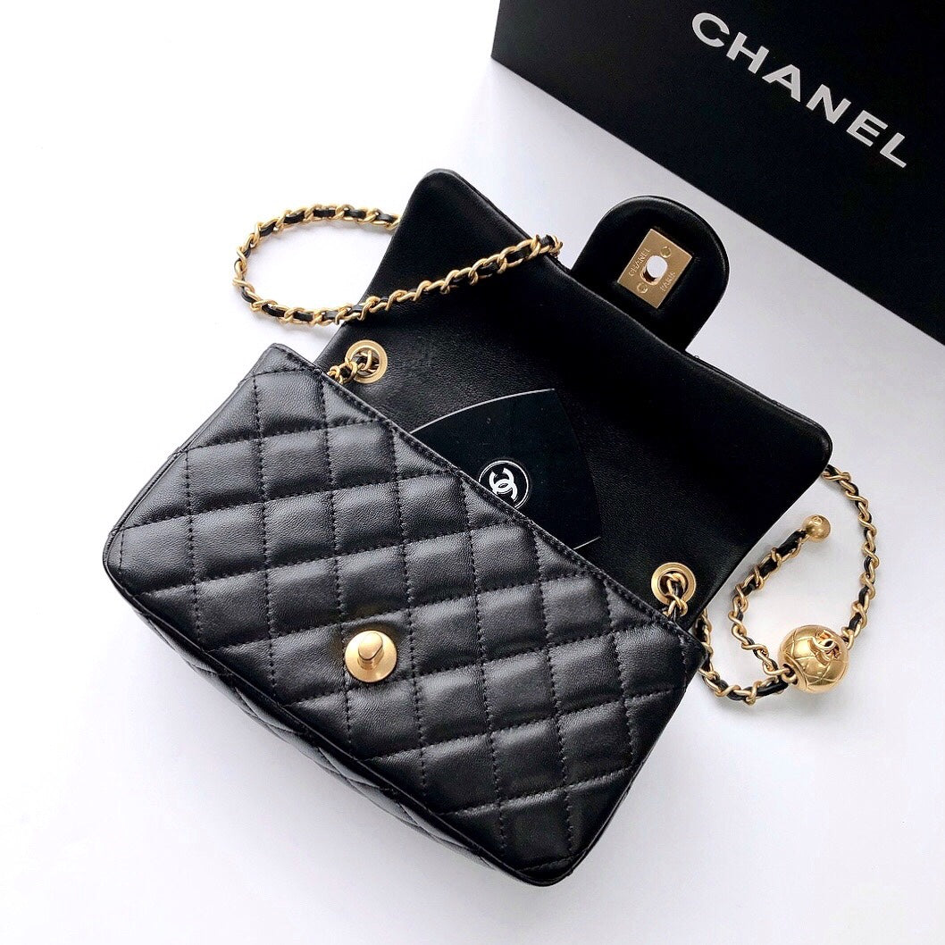 CC Crush Mini Rectangular Flap Bag Black Lambskin