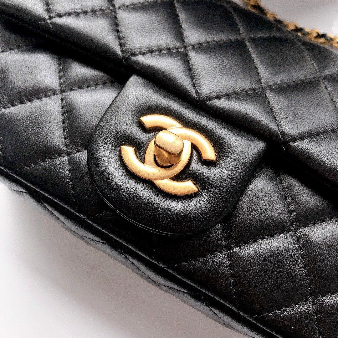 CC Crush Mini Rectangular Flap Bag Black Lambskin