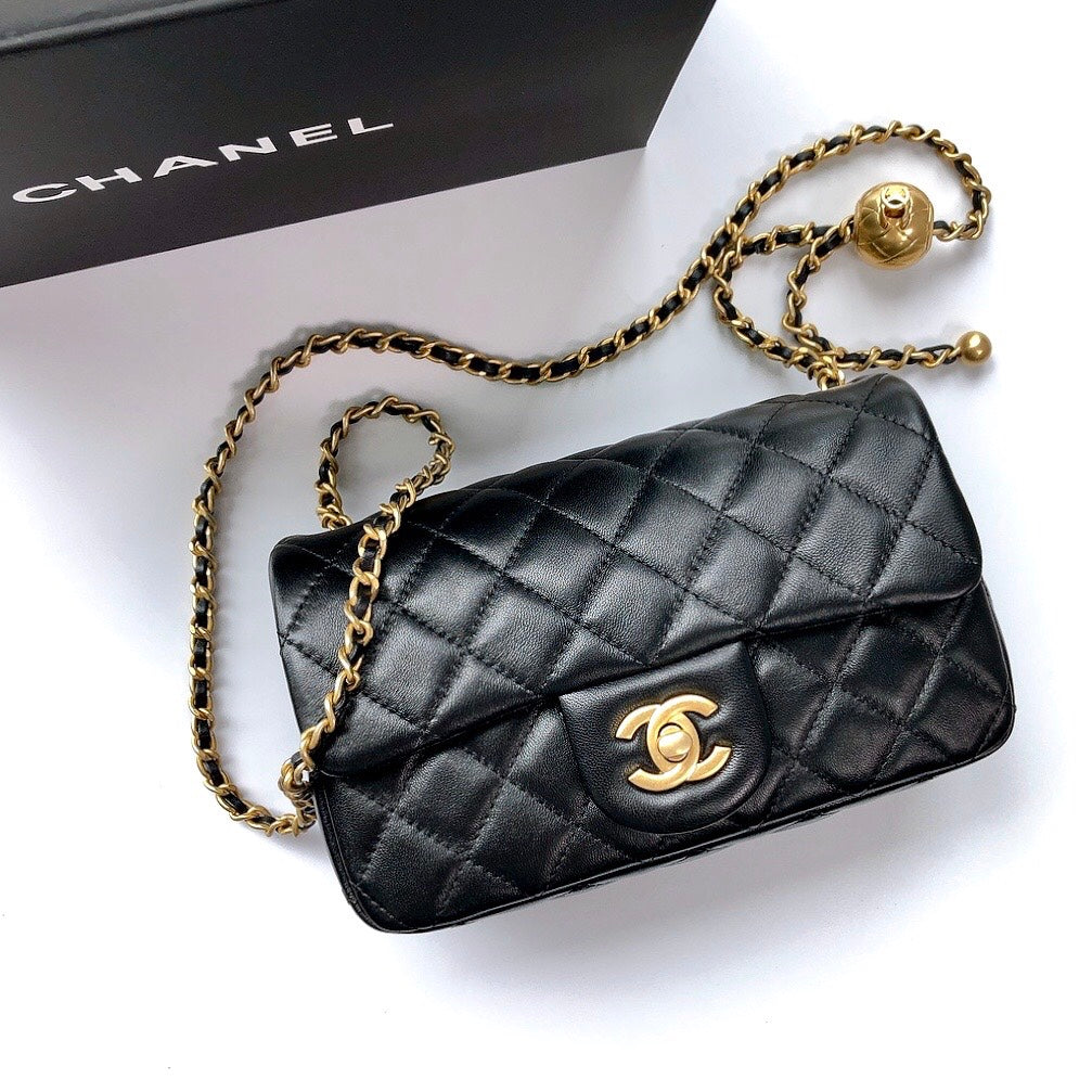CC Crush Mini Rectangular Flap Bag Black Lambskin