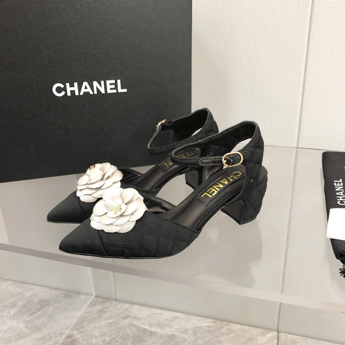 CC 25C 5CM Slingback Flats Black White Fabric 213240