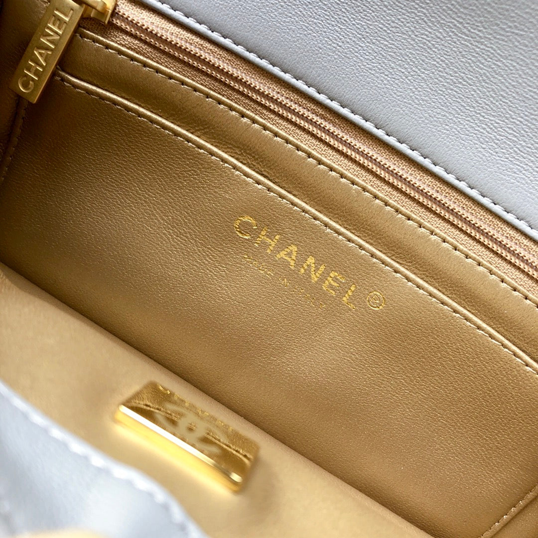 CC Crush Mini Rectangular Flap Bag Grey Lambskin