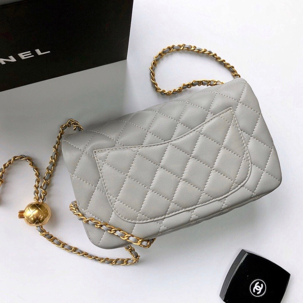 CC Crush Mini Rectangular Flap Bag Grey Lambskin