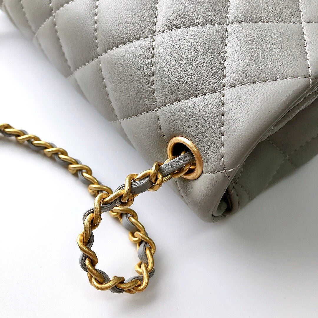 CC Crush Mini Rectangular Flap Bag Grey Lambskin