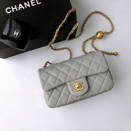 CC Crush Mini Rectangular Flap Bag Grey Lambskin