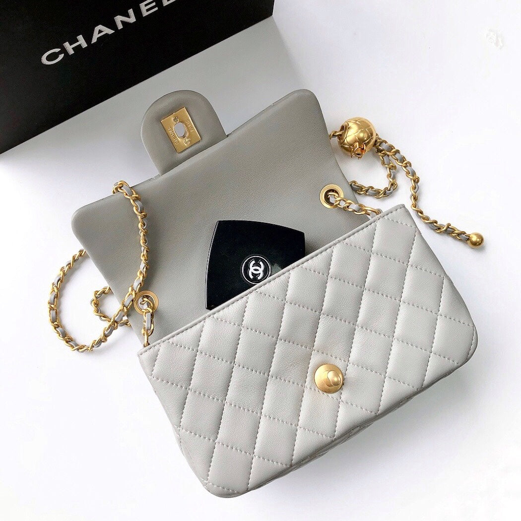 CC Crush Mini Rectangular Flap Bag Grey Lambskin