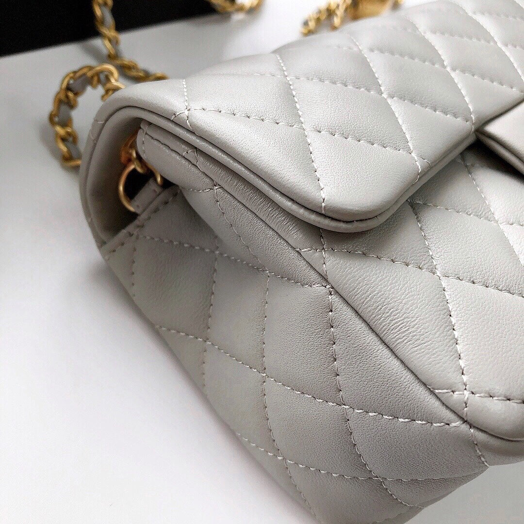 CC Crush Mini Rectangular Flap Bag Grey Lambskin