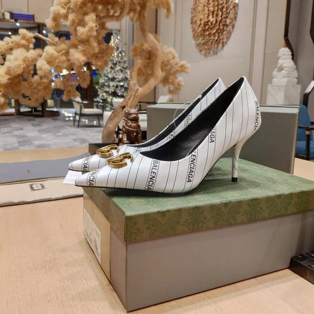 Balenciaga x GC 26s High Heel Pump White Black Sheepskin 681311