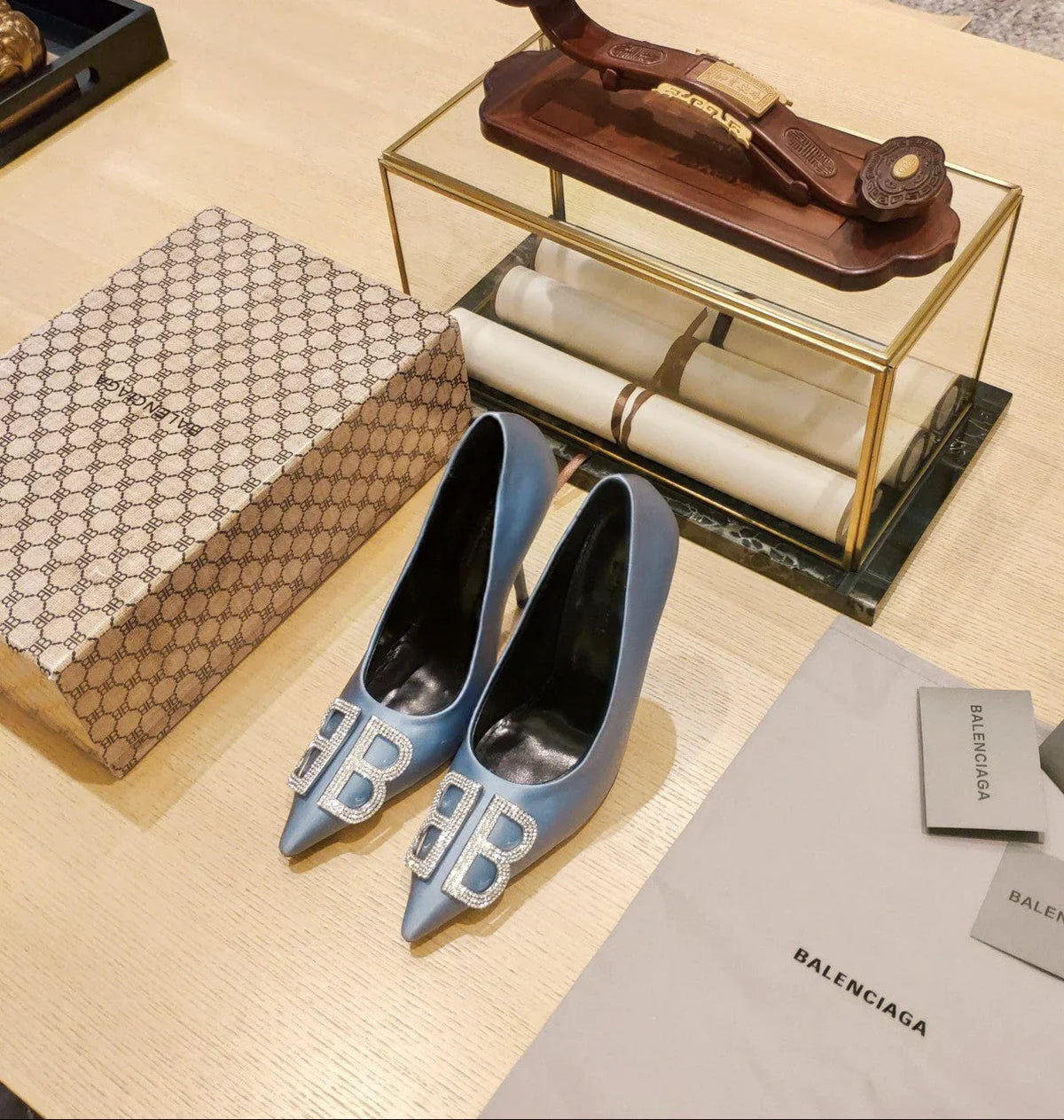 Balenciaga 26s High Heel Pump 105 Blue Silk Satin 681177