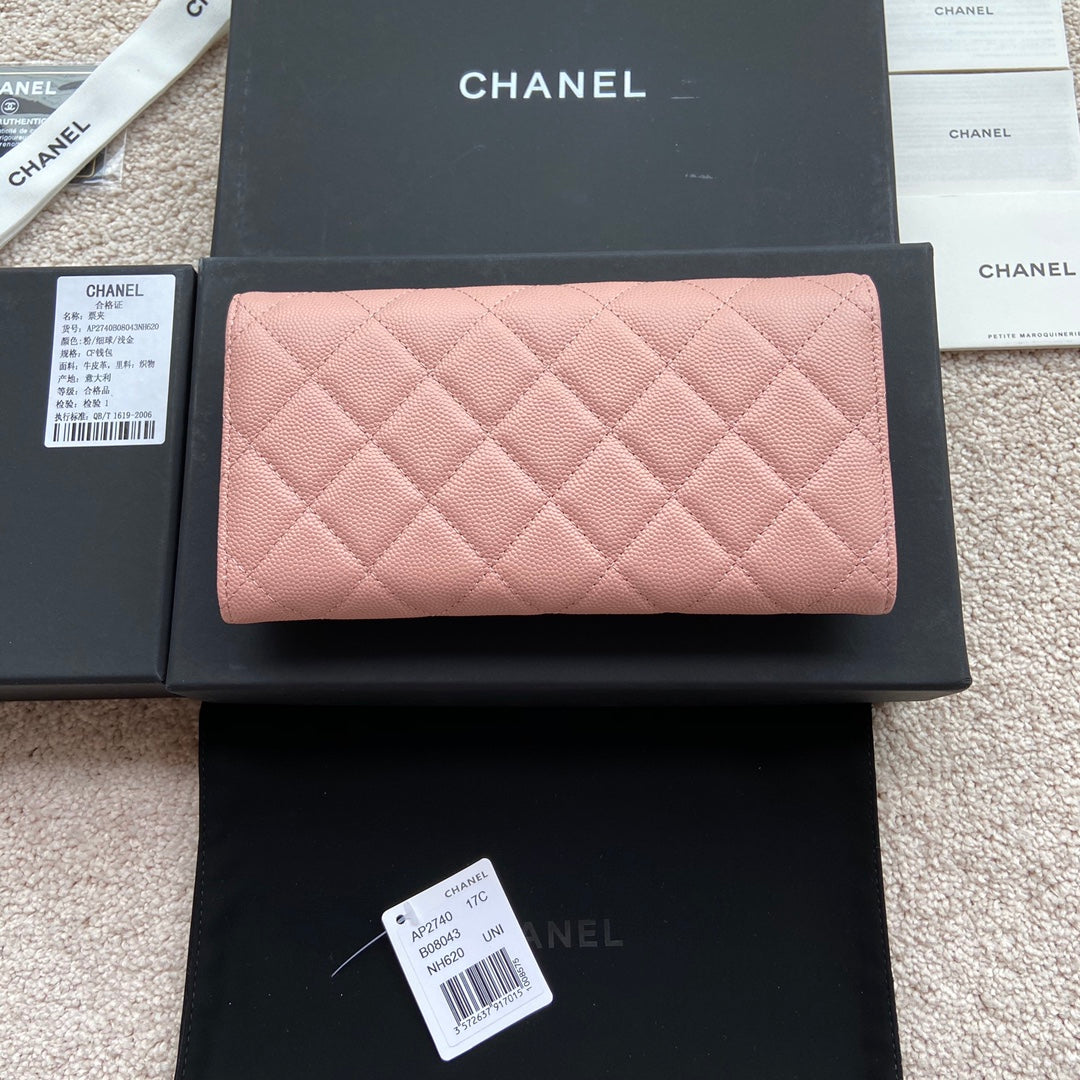 CC Classic Long Wallet 19cm Pink Grained Calfskin