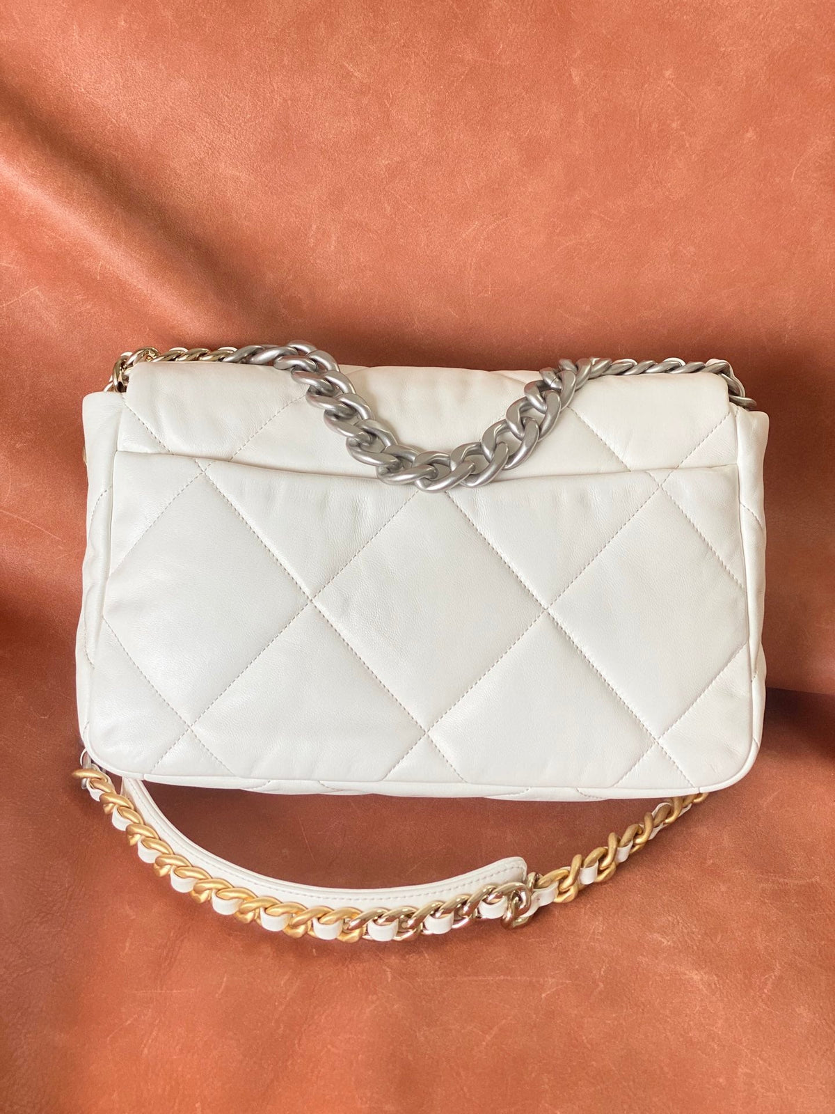 CC 19 Handbag 25cm White Calfskin Gold Hardware mix Sliver Hardware