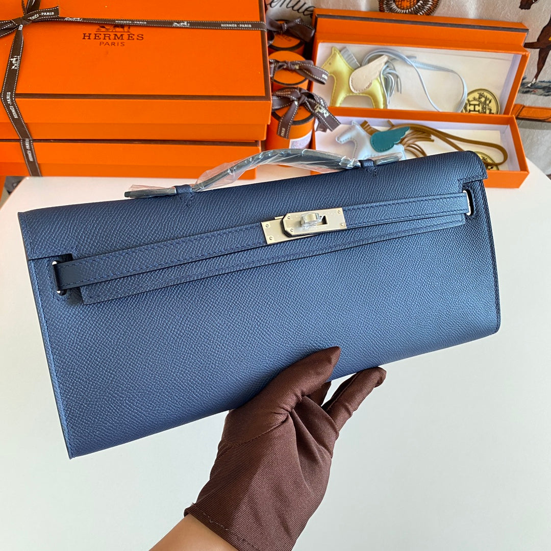 HM Kelly Cut 31 Night Blue Epsom Leather Silver Hardware 229048