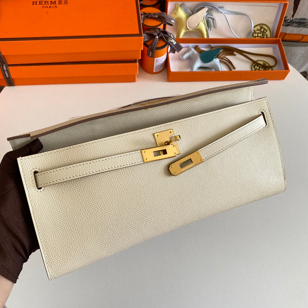 HM Kelly Cut 31 Ivory Epsom Leather Gold Hardware 229047