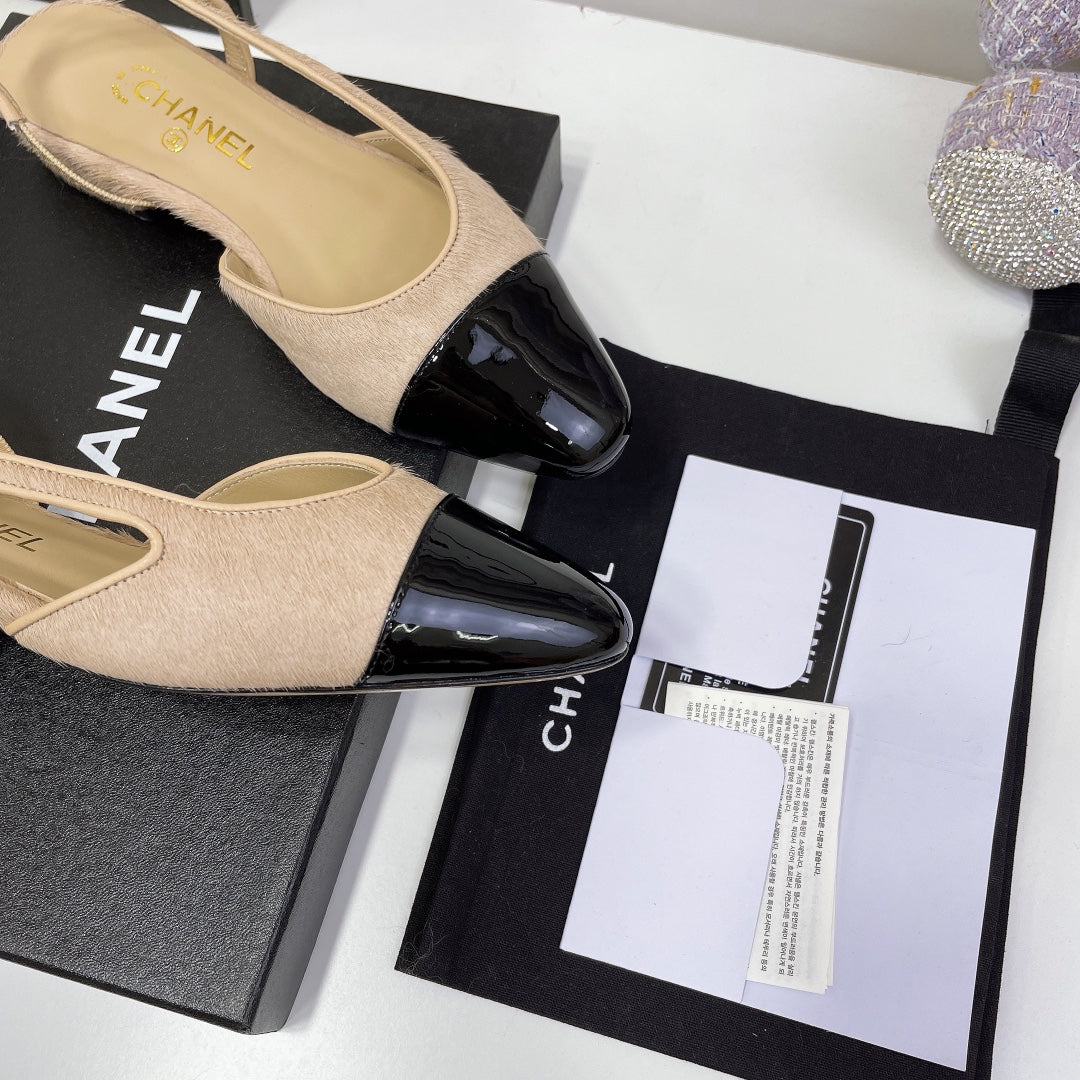 CC Slingback Beige Lambskin And Horsehair