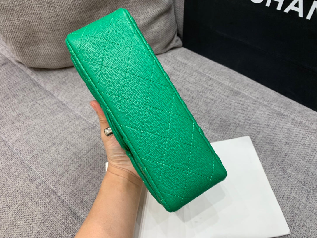 flap bag mini 20cm dark green caviar silver hardware