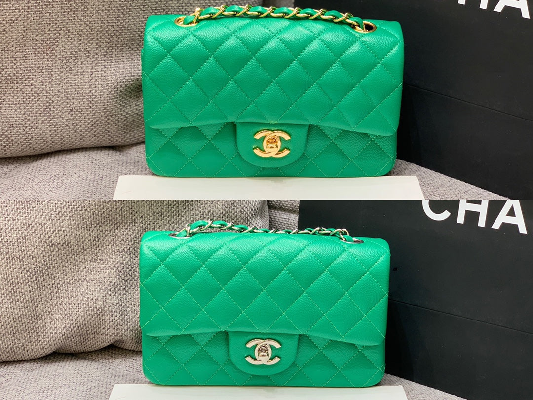 flap bag mini 20cm dark green caviar silver hardware