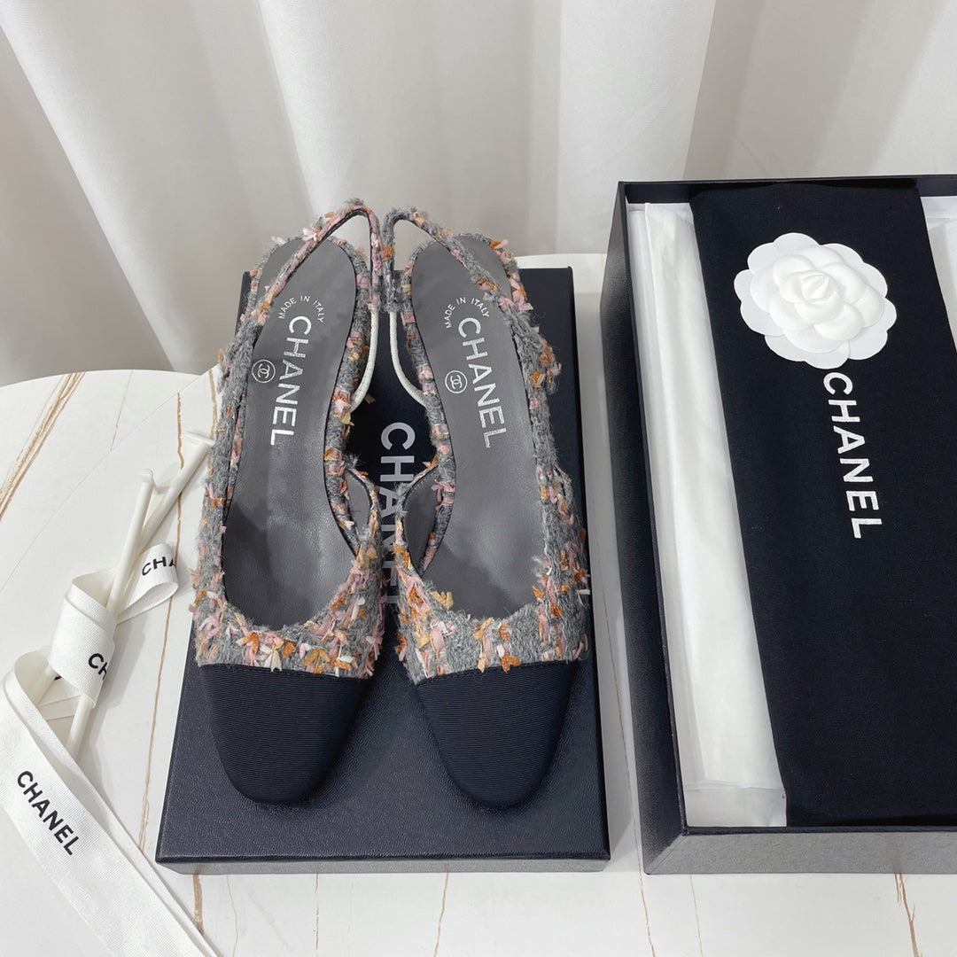 CC 26s High-Heel Slingbacks 6.5cm Black Mix Grey Tweed