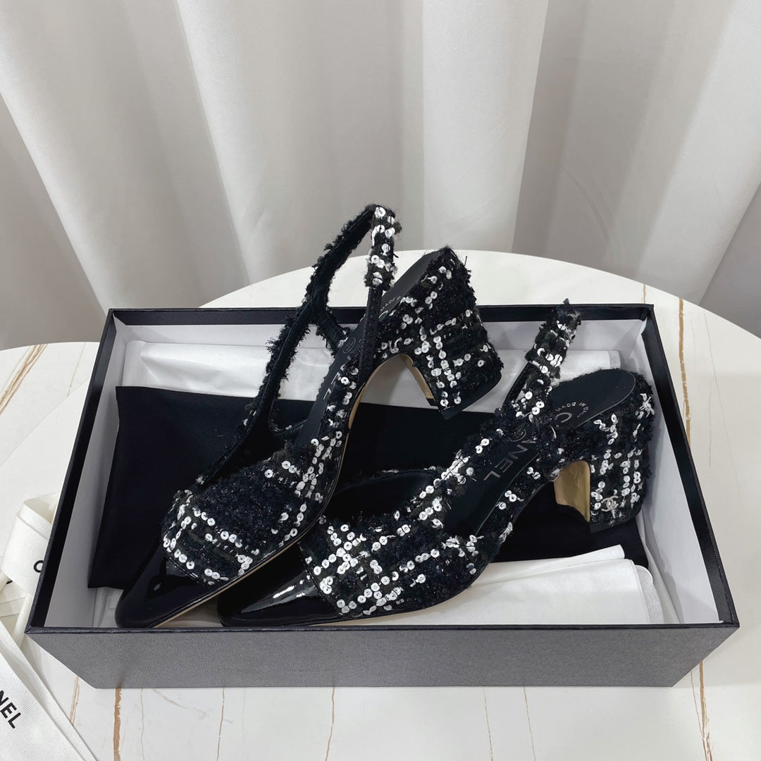 CC 26s High-Heel Slingbacks 65 Mm In Black Mix White Tweed