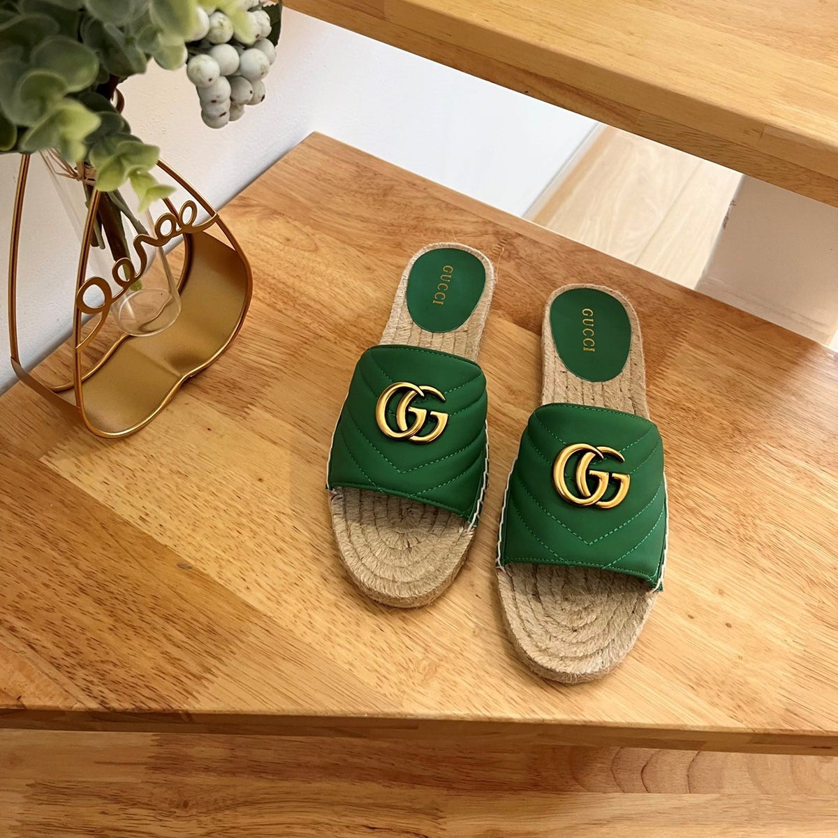 GG 26ss Slide Green Canvas Sheepskin 692201