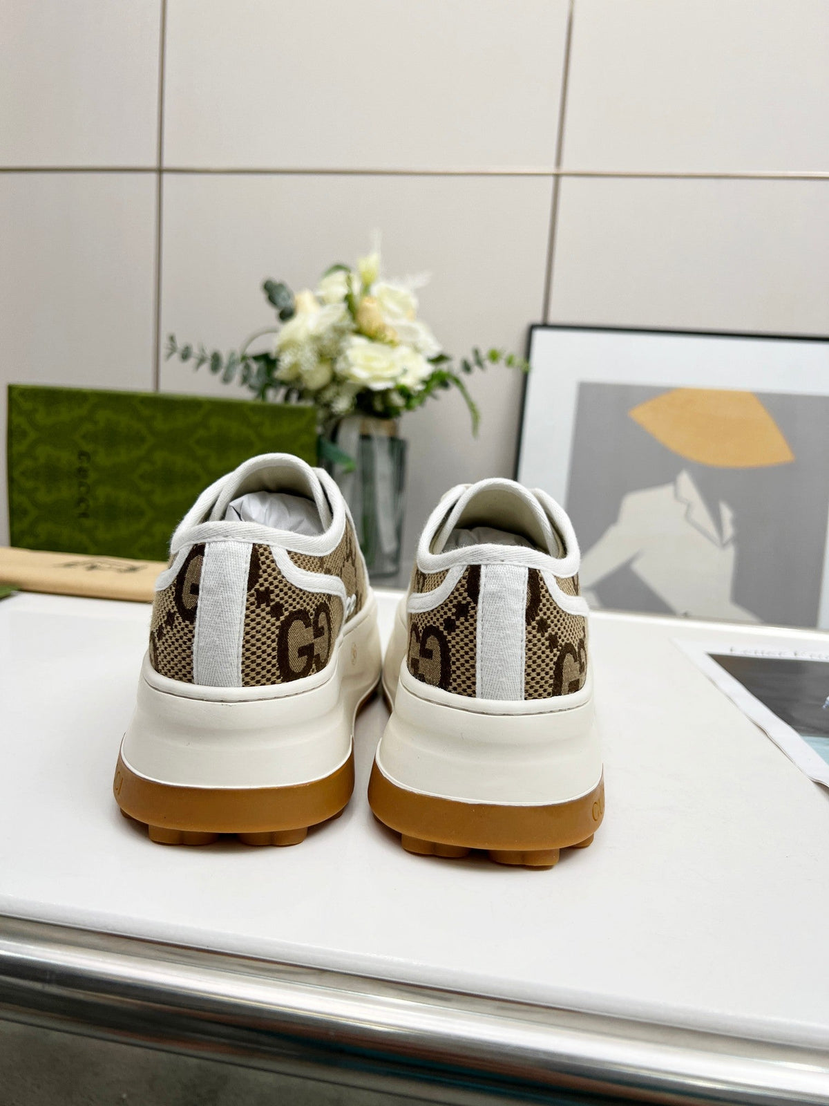 GG Low Top Sneakers 50mm Beige Brown Monogram Canvas 457430