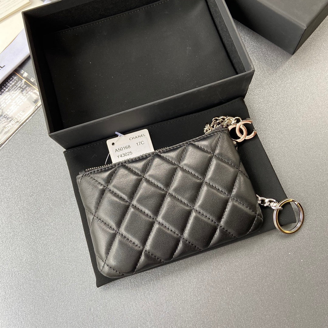 CC A50168 Keyring Cardholder Black Sheepskin Sliver Steel 229703