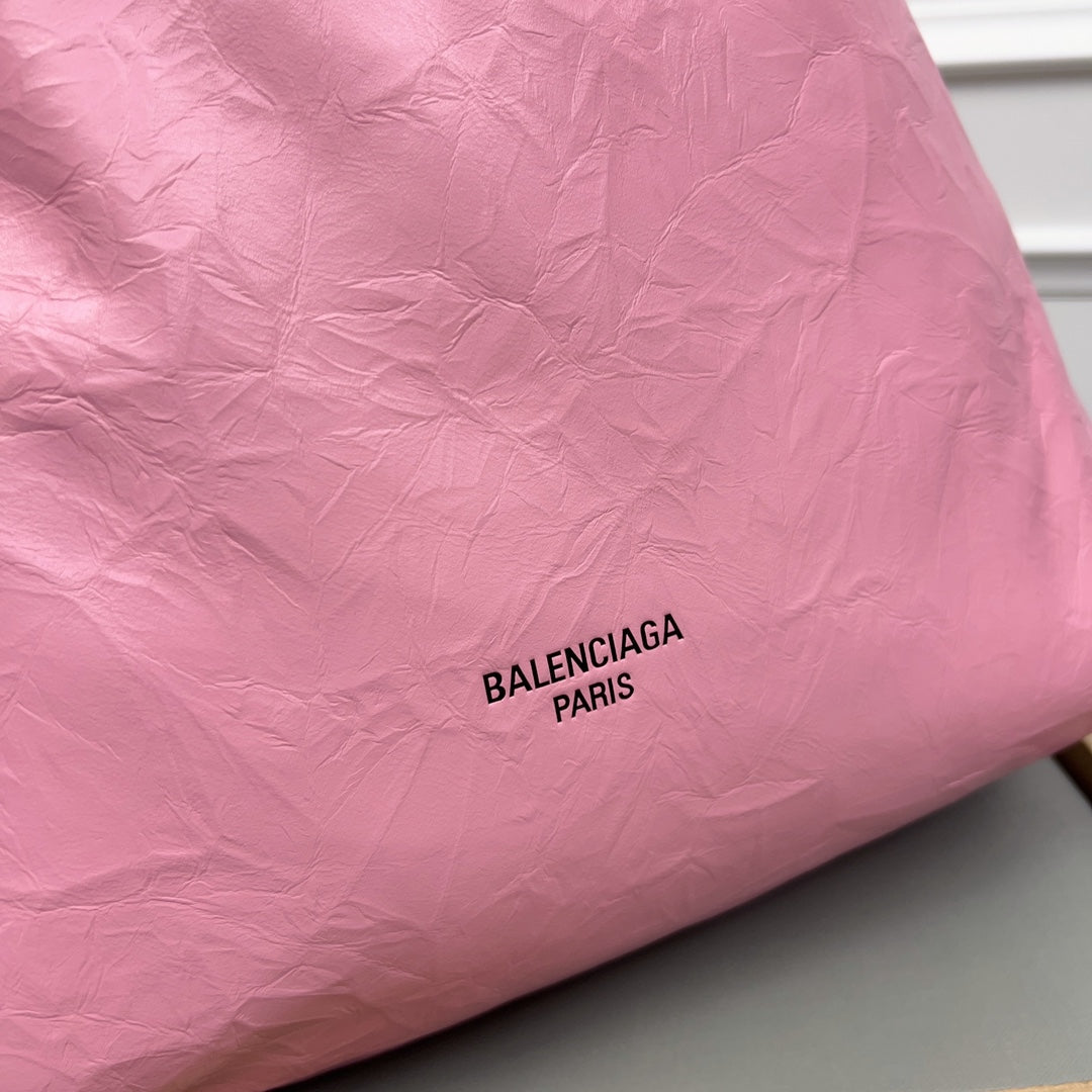 CRUSH LARGE TOTE BAG 46 IN PINK CRUSHED CALFSKIN SILVER HARDWARE