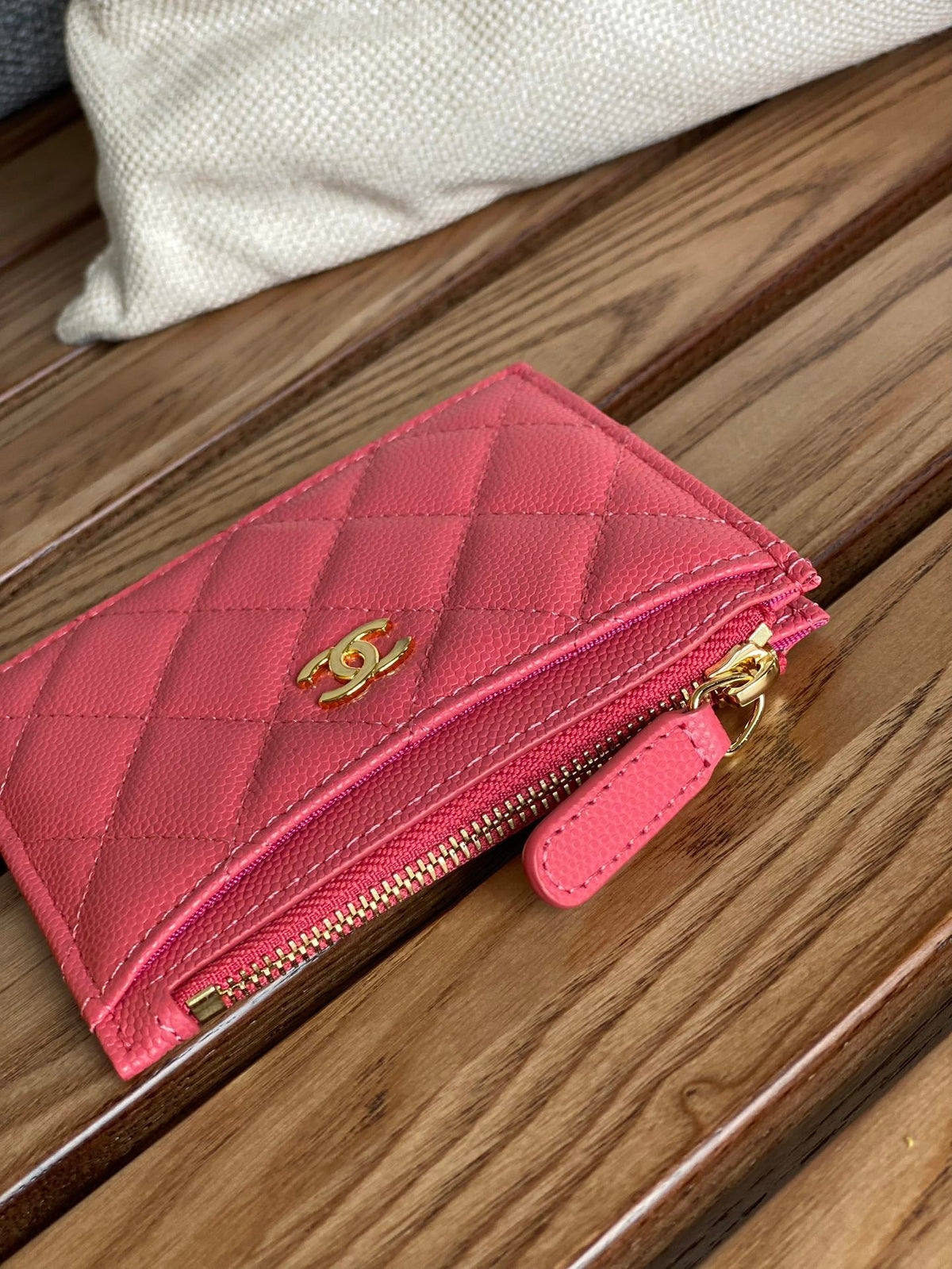 CC A84105 Coin Case Pink Gold Metal Caviar 240733