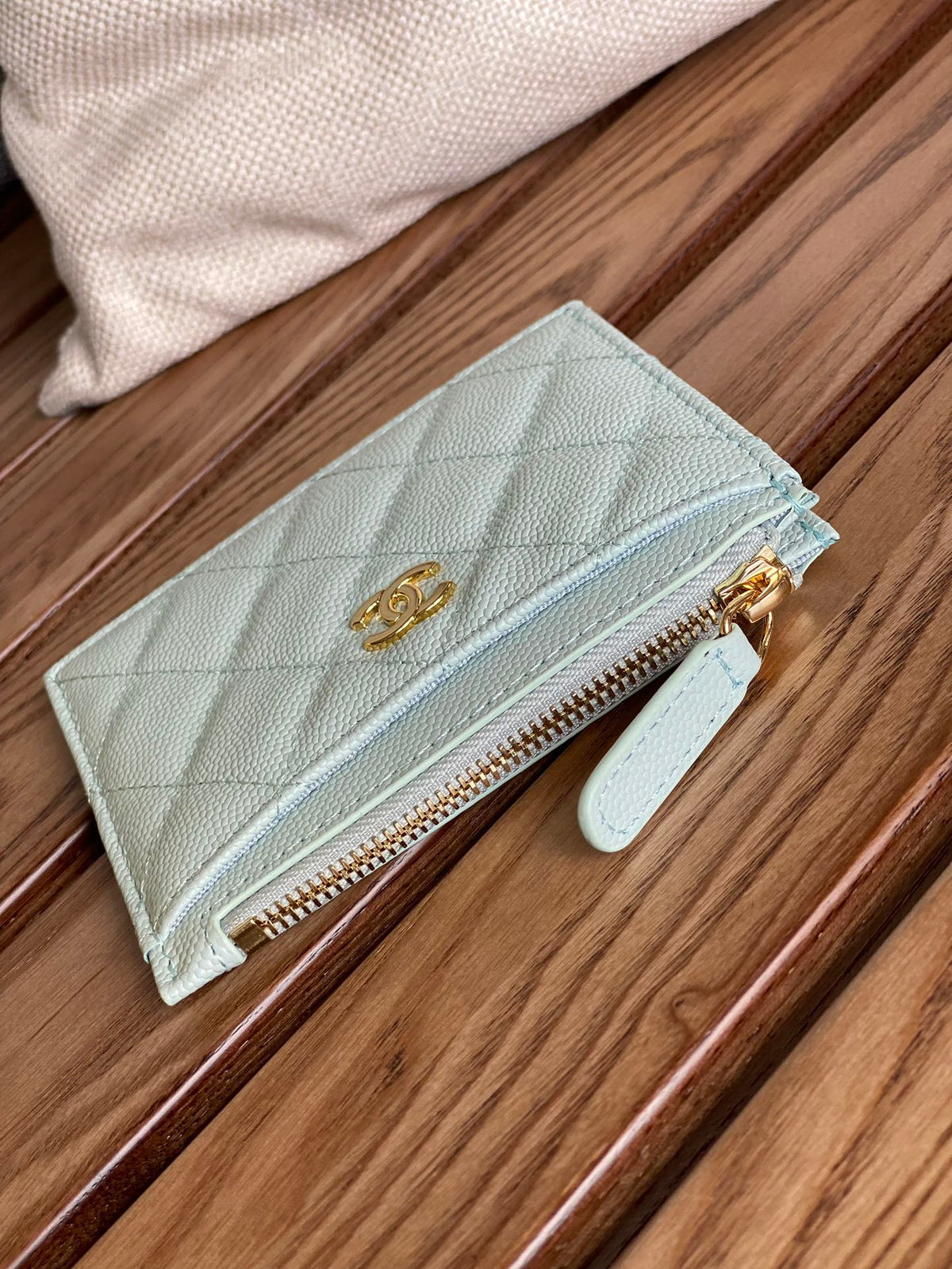 CC A84105 Coin Case Light Blue Gold Metal Caviar 240735