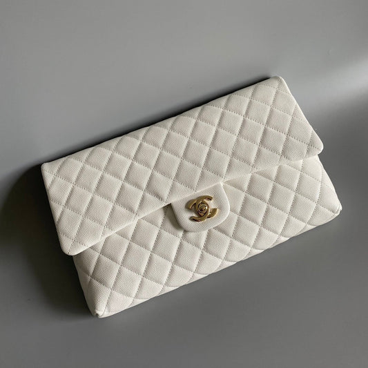CC Handbag 28cm White Caviar Leather