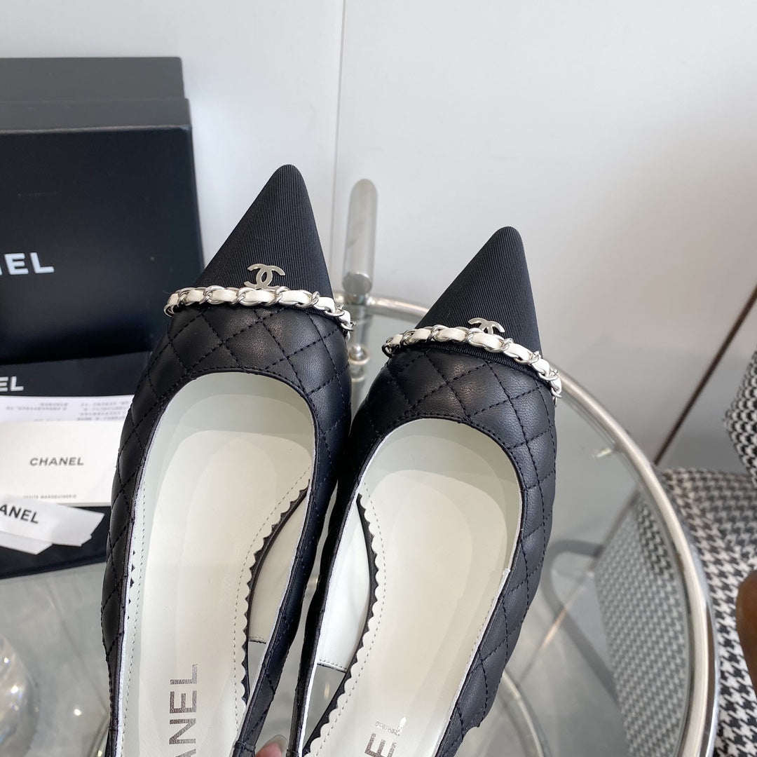 cc slingback pumps 45 black quilted lambskin black grosgrain pointed toe 582849