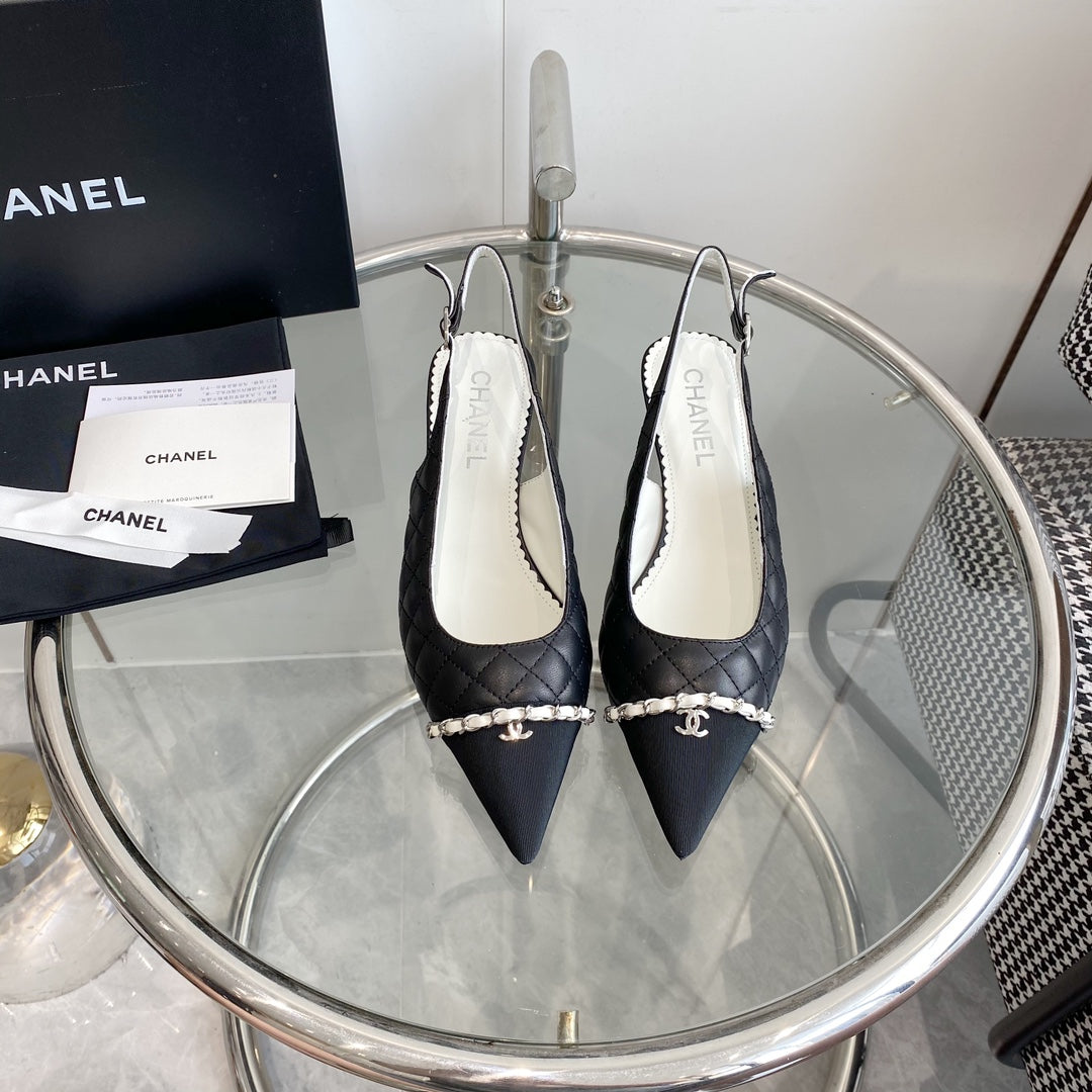 cc slingback pumps 45 black quilted lambskin black grosgrain pointed toe 582849