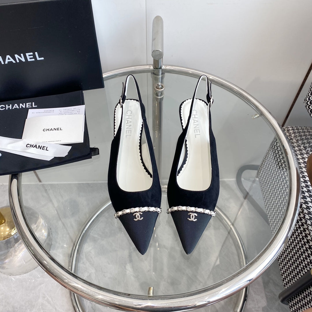 cc slingback pumps 45 black seude black grosgrain point toe 582851