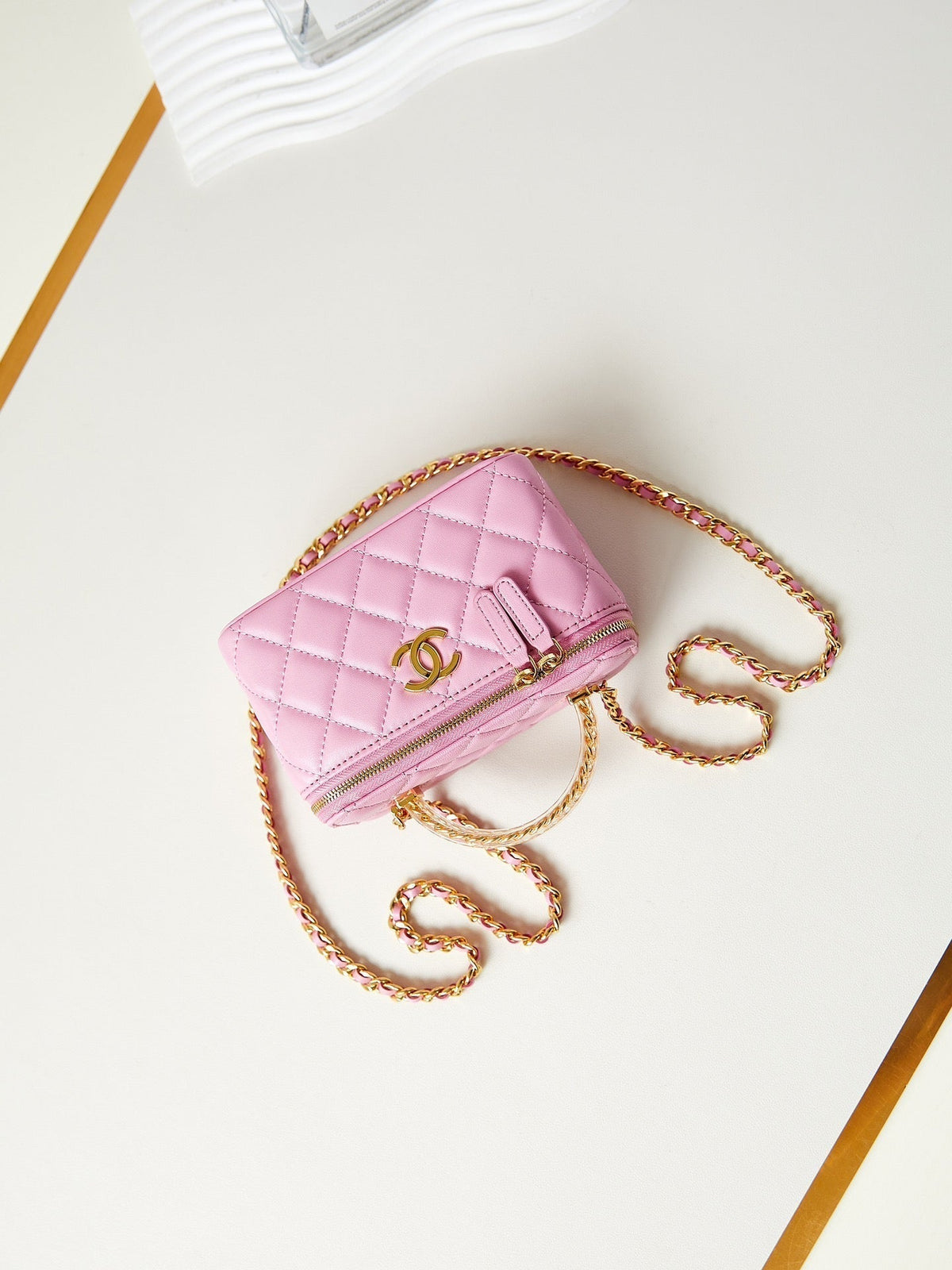 24a vanity 17cm pink lambskin gold hardware