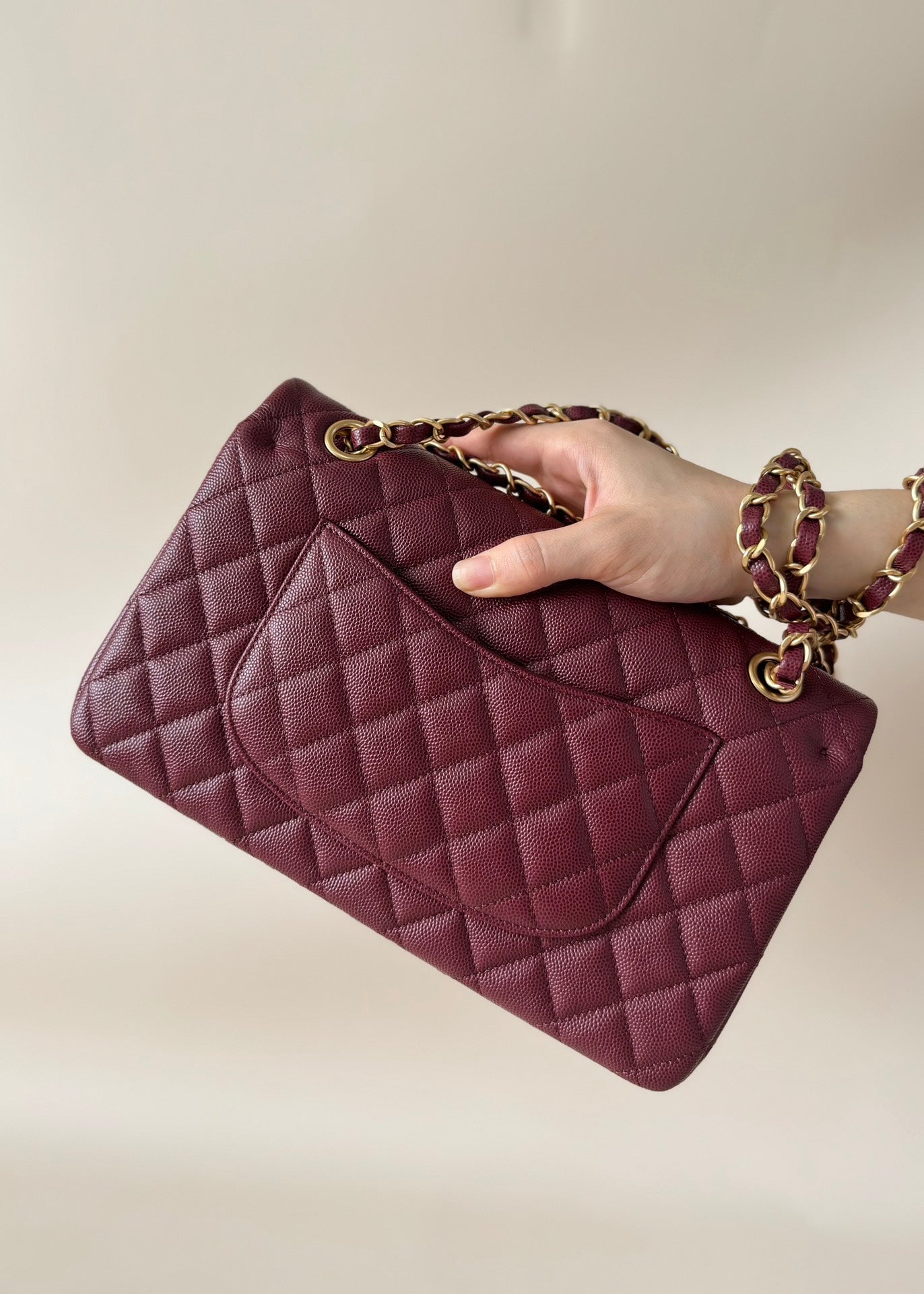 CC Classic Double Flap Bag 25cm Burgundy Caviar Leather